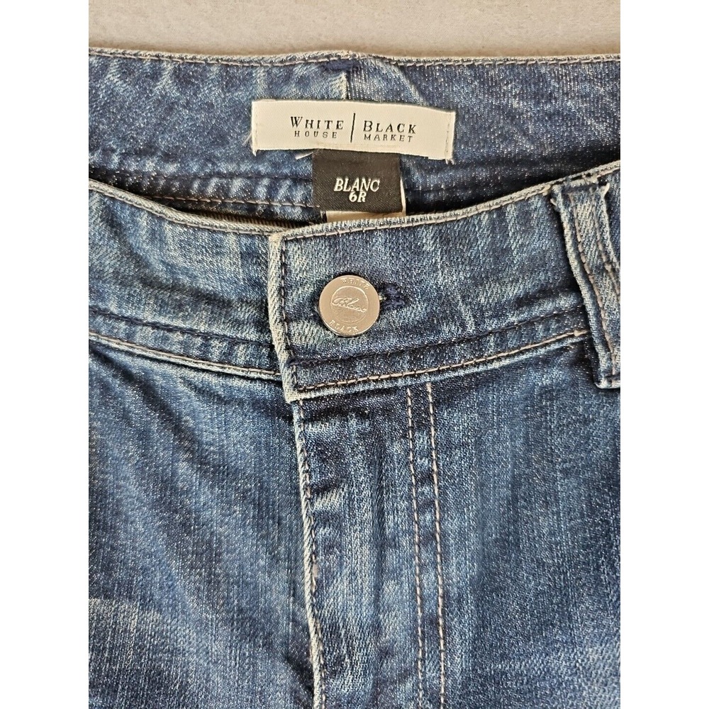 White House Black Market Jeans Size 6R Blanc Flare Leg Embroidered Pockets 31x33 - Picture 2 of 15